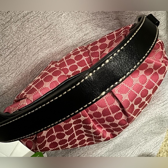 Kate Spade Vintage NWOT Pink Jacquard Noel & Black Leather Shoulder bag. Dustbag - Picture 8 of 12